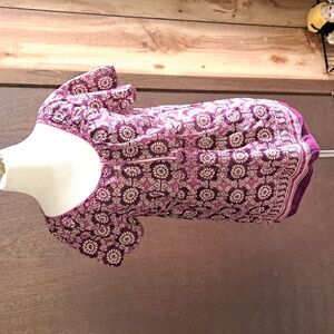 Eddie Bauer size L sheer top maroon with tan and pink designs.
